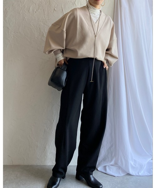She's Closet（シーズクローゼット）の「ハイウエストタックワイドテーパードパンツ/ルーズシェフパンツ（その他パンツ・レディース・ブラック/パープル/ダークグリーン・FREE）」の4枚目の写真