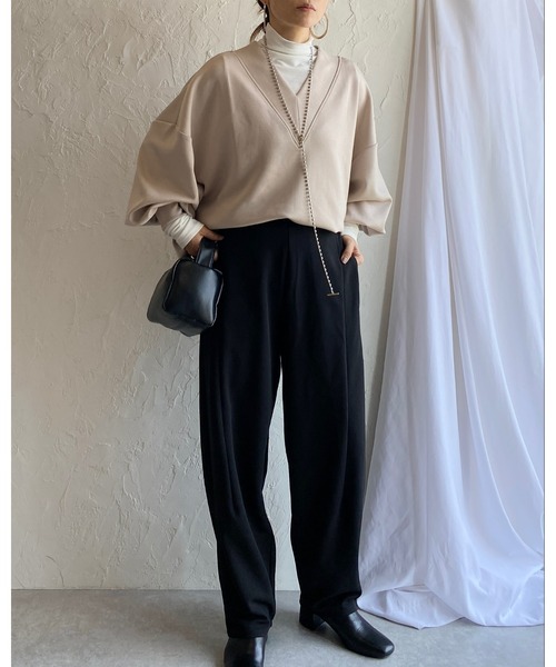She's Closet（シーズクローゼット）の「ハイウエストタックワイドテーパードパンツ/ルーズシェフパンツ（その他パンツ・レディース・ブラック/パープル/ダークグリーン・FREE）」の5枚目の写真