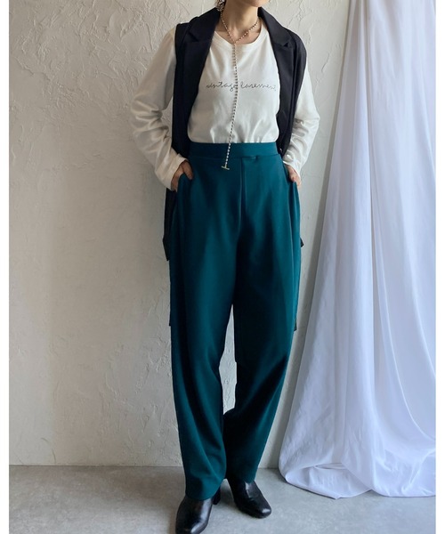 She's Closet（シーズクローゼット）の「ハイウエストタックワイドテーパードパンツ/ルーズシェフパンツ（その他パンツ・レディース・ブラック/パープル/ダークグリーン・FREE）」の6枚目の写真