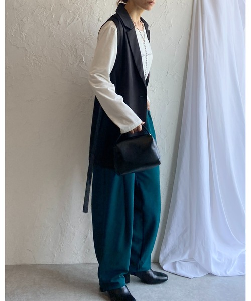 She's Closet（シーズクローゼット）の「ハイウエストタックワイドテーパードパンツ/ルーズシェフパンツ（その他パンツ・レディース・ブラック/パープル/ダークグリーン・FREE）」の7枚目の写真
