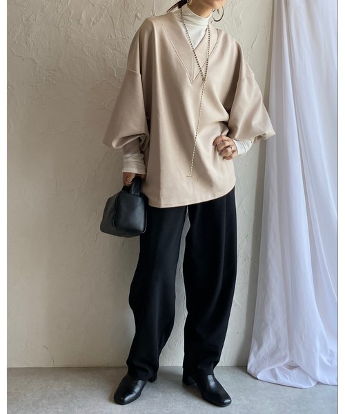 She's Closet（シーズクローゼット）の「ハイウエストタックワイドテーパードパンツ/ルーズシェフパンツ（その他パンツ・レディース・ブラック/パープル/ダークグリーン・FREE）」の9枚目の写真