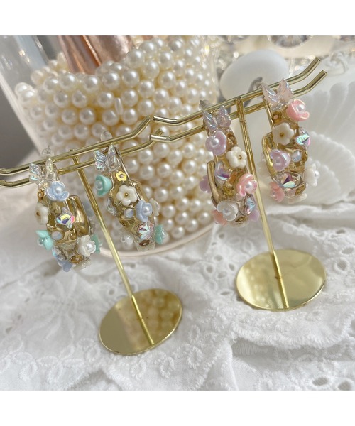 tone(トーン)の「【Mermaid Pink】クリアCフープフラワーピアス(MA)(ピアス(両耳用)・レディース・ピンク系その他/ブルー系その他・FREE)」の2枚目の写真