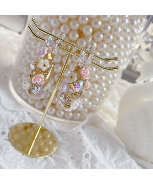 tone(トーン)の「【Mermaid Pink】クリアCフープフラワーピアス(MA)(ピアス(両耳用)・レディース・ピンク系その他/ブルー系その他・FREE)」の8枚目の写真