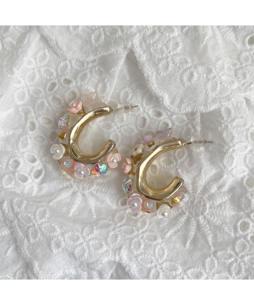 tone(トーン)の「【Mermaid Pink】クリアCフープフラワーピアス(MA)(ピアス(両耳用)・レディース・ピンク系その他/ブルー系その他・FREE)」の6枚目の写真