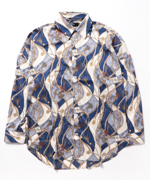 JUGLANS(ユグランス)の「RINGS スカーフ柄プリントシャツ(シャツ/ブラウス・メンズ・ブラック/ネイビー・M/L)」の2枚目の写真