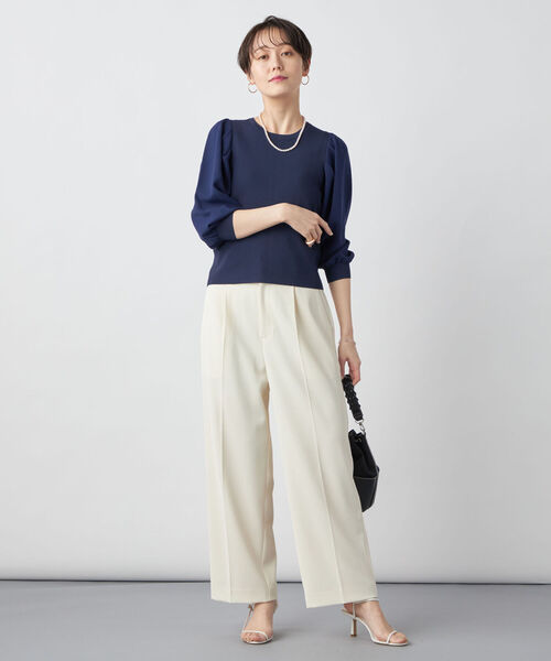 NOLLEY’S Sophi(ノーリーズソフィ)の「《手洗い可能》袖布帛後ろパール総針プルオーバーニット(ニット/セーター・レディース・ホワイト/ネイビー/ベビーピンク・38)」の6枚目の写真