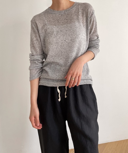 CANAL JEAN（キャナルジーン）の「El mar　リネン混リブロングTシャツ（Tシャツ/カットソー・レディース・ピンク/オートミール/イエロー/ブラック/サックスブルー/ヘザーグレー・ONE SIZE）」の2枚目の写真