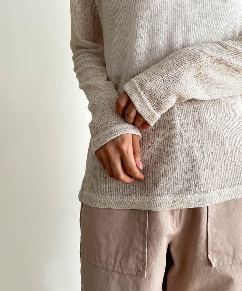 CANAL JEAN（キャナルジーン）の「El mar　リネン混リブロングTシャツ（Tシャツ/カットソー・レディース・ピンク/オートミール/イエロー/ブラック/サックスブルー/ヘザーグレー・ONE SIZE）」の11枚目の写真