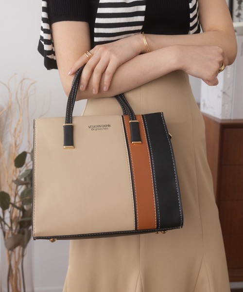 Miniministore（ミニミニストア）の「配色 ハンドバッグ（ハンドバッグ・レディース・ワインレッド/ベージュ/ゴールド/ミント・FREE）」の2枚目の写真