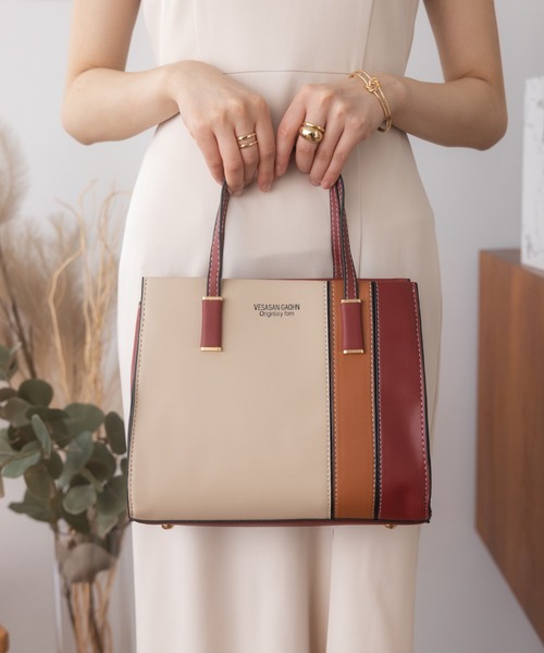 Miniministore（ミニミニストア）の「配色 ハンドバッグ（ハンドバッグ・レディース・ワインレッド/ベージュ/ゴールド/ミント・FREE）」の3枚目の写真