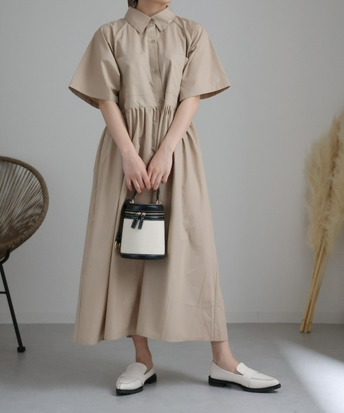 sakishimatokyo（サキシマトーキョー）の「ショートスリーブボリュームシャツワンピース（シャツワンピース・レディース・ベージュ/ブラック・FREE）」の2枚目の写真