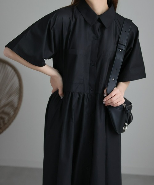 sakishimatokyo（サキシマトーキョー）の「ショートスリーブボリュームシャツワンピース（シャツワンピース・レディース・ベージュ/ブラック・FREE）」の11枚目の写真