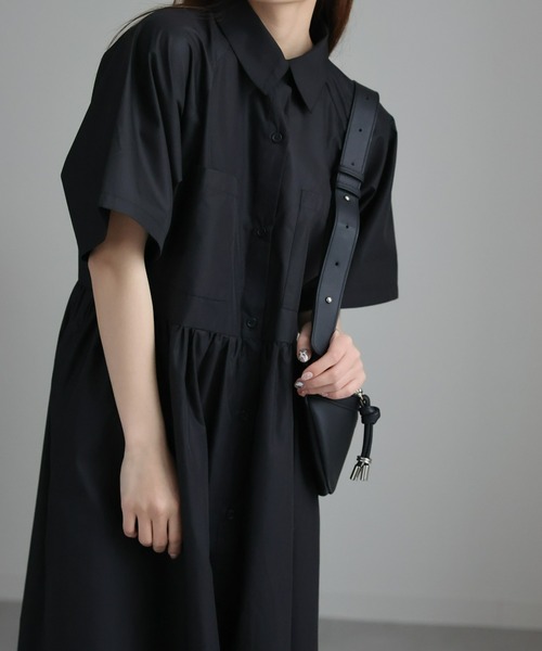 sakishimatokyo（サキシマトーキョー）の「ショートスリーブボリュームシャツワンピース（シャツワンピース・レディース・ベージュ/ブラック・FREE）」の12枚目の写真