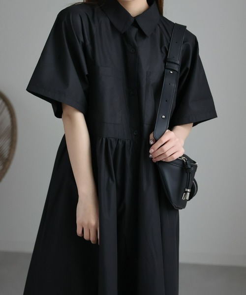 sakishimatokyo（サキシマトーキョー）の「ショートスリーブボリュームシャツワンピース（シャツワンピース・レディース・ベージュ/ブラック・FREE）」の13枚目の写真