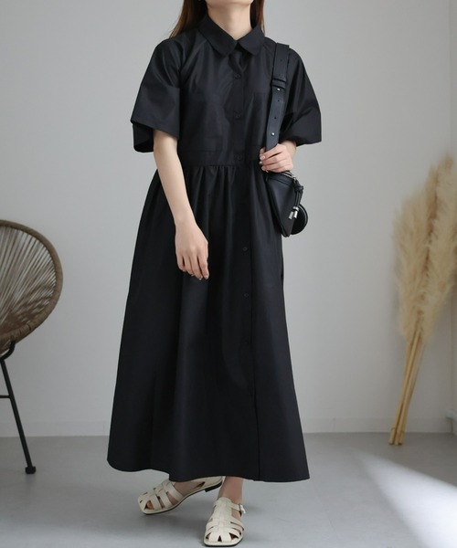 sakishimatokyo（サキシマトーキョー）の「ショートスリーブボリュームシャツワンピース（シャツワンピース・レディース・ベージュ/ブラック・FREE）」の4枚目の写真