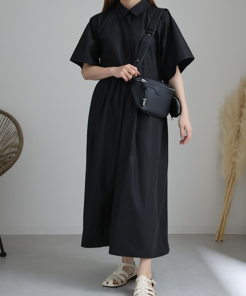 sakishimatokyo（サキシマトーキョー）の「ショートスリーブボリュームシャツワンピース（シャツワンピース・レディース・ベージュ/ブラック・FREE）」の8枚目の写真