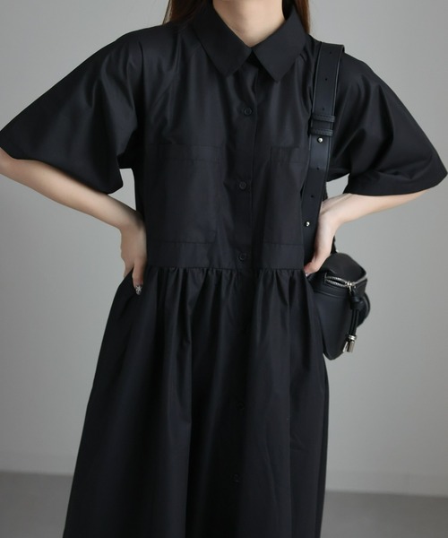 sakishimatokyo（サキシマトーキョー）の「ショートスリーブボリュームシャツワンピース（シャツワンピース・レディース・ベージュ/ブラック・FREE）」の14枚目の写真