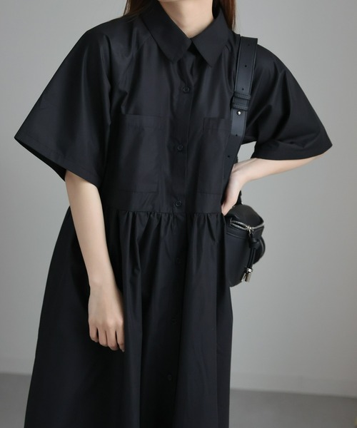 sakishimatokyo（サキシマトーキョー）の「ショートスリーブボリュームシャツワンピース（シャツワンピース・レディース・ベージュ/ブラック・FREE）」の15枚目の写真