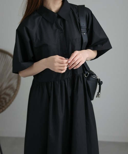 sakishimatokyo（サキシマトーキョー）の「ショートスリーブボリュームシャツワンピース（シャツワンピース・レディース・ベージュ/ブラック・FREE）」の19枚目の写真