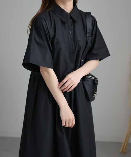 sakishimatokyo（サキシマトーキョー）の「ショートスリーブボリュームシャツワンピース（シャツワンピース・レディース・ベージュ/ブラック・FREE）」の20枚目の写真