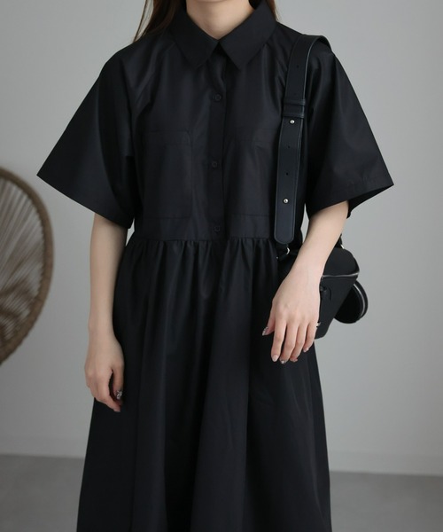 sakishimatokyo（サキシマトーキョー）の「ショートスリーブボリュームシャツワンピース（シャツワンピース・レディース・ベージュ/ブラック・FREE）」の21枚目の写真