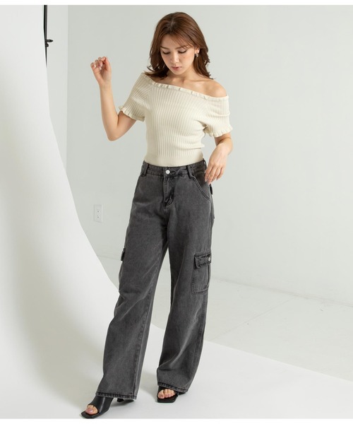 ANAP（アナップ）の「リブメローニットトップスカットソー（Tシャツ/カットソー・レディース・ブラック/グリーン/オレンジ/アイボリー・FREE）」の9枚目の写真