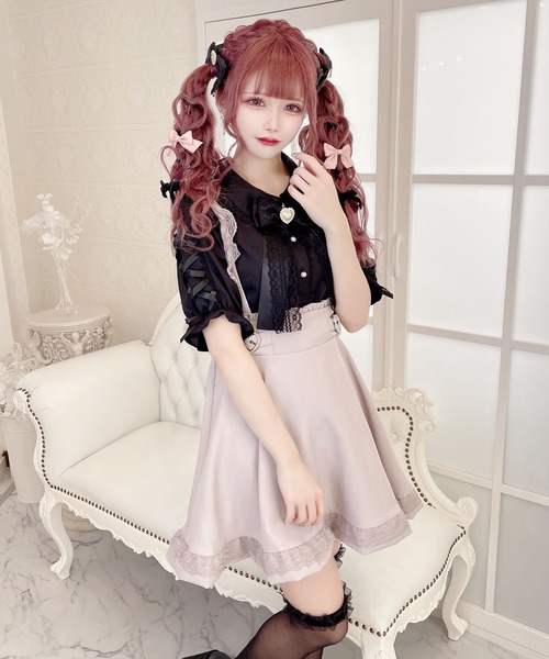 MA*RS(アメーバーマーズ)の「パールハートフレアスカート(スカート・レディース・ピンク/ブラック・FREE)」の4枚目の写真