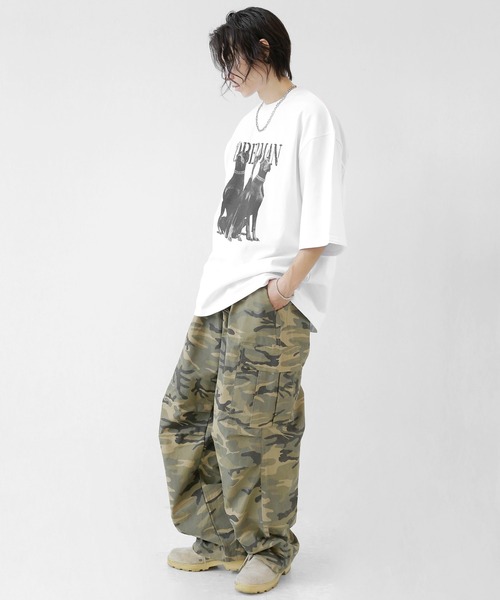 minsobi（ミンソビ）の「迷彩ワイドカーゴパンツ ミリタリーパンツ（カーゴパンツ・メンズ・カーキ/ベージュ・FREE）」の5枚目の写真