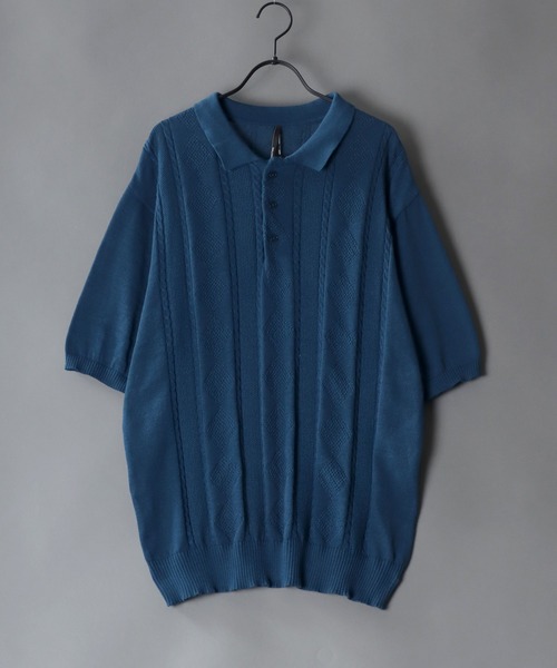 SITRY(シトリー)の「cable knitting polo shirt /ケーブル編み サマーニット ポロシャツ(ポロシャツ・メンズ・ブラック/ホワイト/ネイビー・L/XL/M)」の3枚目の写真