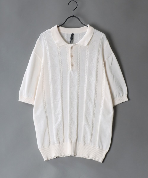 SITRY(シトリー)の「cable knitting polo shirt /ケーブル編み サマーニット ポロシャツ(ポロシャツ・メンズ・ブラック/ホワイト/ネイビー・L/XL/M)」の1枚目の写真