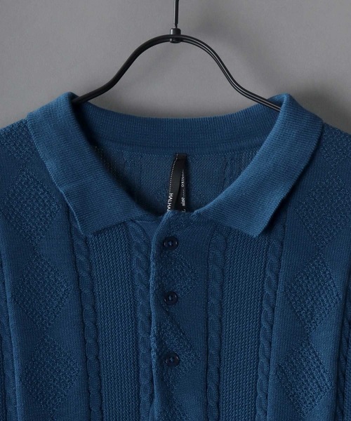 SITRY(シトリー)の「cable knitting polo shirt /ケーブル編み サマーニット ポロシャツ(ポロシャツ・メンズ・ブラック/ホワイト/ネイビー・L/XL/M)」の4枚目の写真
