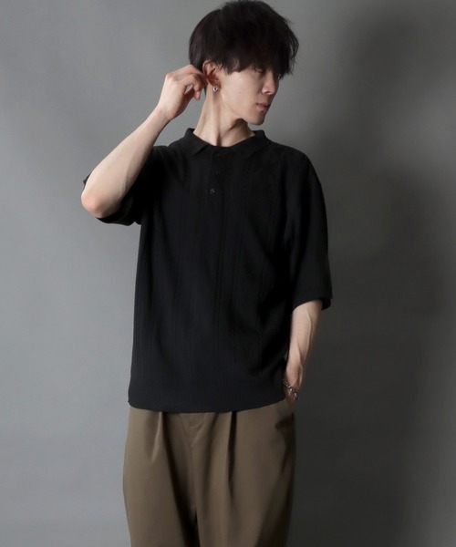 SITRY(シトリー)の「cable knitting polo shirt /ケーブル編み サマーニット ポロシャツ(ポロシャツ・メンズ・ブラック/ホワイト/ネイビー・L/XL/M)」の17枚目の写真