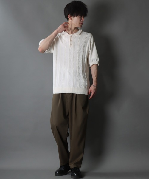 SITRY(シトリー)の「cable knitting polo shirt /ケーブル編み サマーニット ポロシャツ(ポロシャツ・メンズ・ブラック/ホワイト/ネイビー・L/XL/M)」の21枚目の写真
