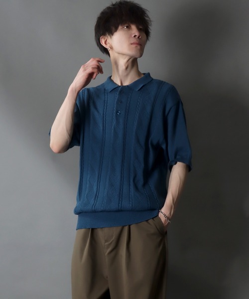 SITRY(シトリー)の「cable knitting polo shirt /ケーブル編み サマーニット ポロシャツ(ポロシャツ・メンズ・ブラック/ホワイト/ネイビー・L/XL/M)」の15枚目の写真