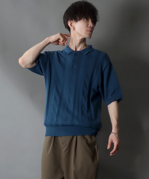 SITRY(シトリー)の「cable knitting polo shirt /ケーブル編み サマーニット ポロシャツ(ポロシャツ・メンズ・ブラック/ホワイト/ネイビー・L/XL/M)」の16枚目の写真