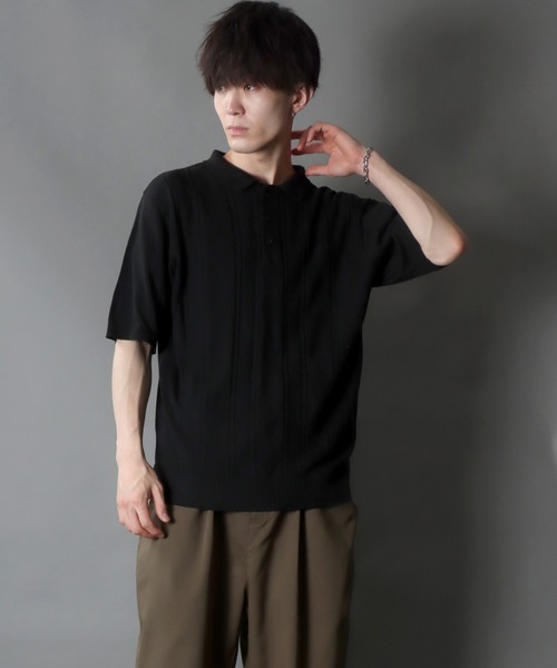 SITRY(シトリー)の「cable knitting polo shirt /ケーブル編み サマーニット ポロシャツ(ポロシャツ・メンズ・ブラック/ホワイト/ネイビー・L/XL/M)」の18枚目の写真