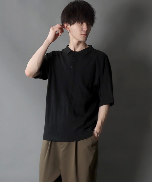 SITRY(シトリー)の「cable knitting polo shirt /ケーブル編み サマーニット ポロシャツ(ポロシャツ・メンズ・ブラック/ホワイト/ネイビー・L/XL/M)」の19枚目の写真