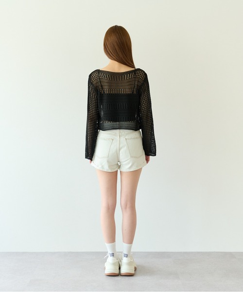 ECRIRE（エクリール）の「透かし編みニットショートトップス（ニット/セーター・レディース・ブラック/アイボリー/ホワイト・フリー）」の14枚目の写真