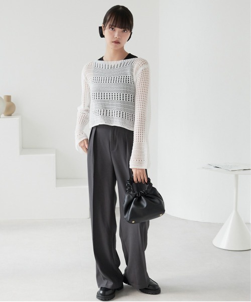 ECRIRE（エクリール）の「透かし編みニットショートトップス（ニット/セーター・レディース・ブラック/アイボリー/ホワイト・フリー）」の19枚目の写真