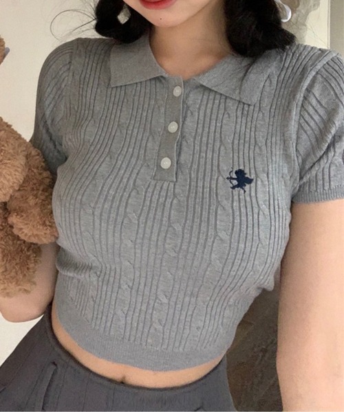 ROOPTOKYO（ループトウキョウ）の「KNIT POLO / ニットポロシャツ（ポロシャツ・レディース・ピンク/クリーム/グレー/ブルー・S/M/1/2）」の2枚目の写真