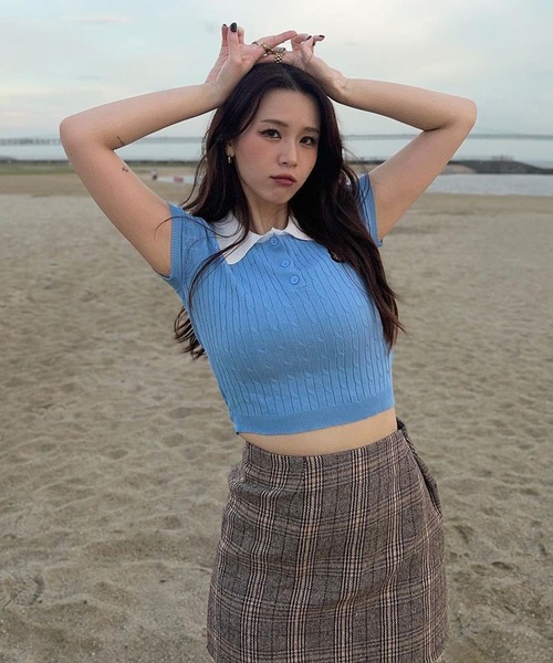 ROOPTOKYO（ループトウキョウ）の「KNIT POLO / ニットポロシャツ（ポロシャツ・レディース・ピンク/クリーム/グレー/ブルー・S/M/1/2）」の5枚目の写真
