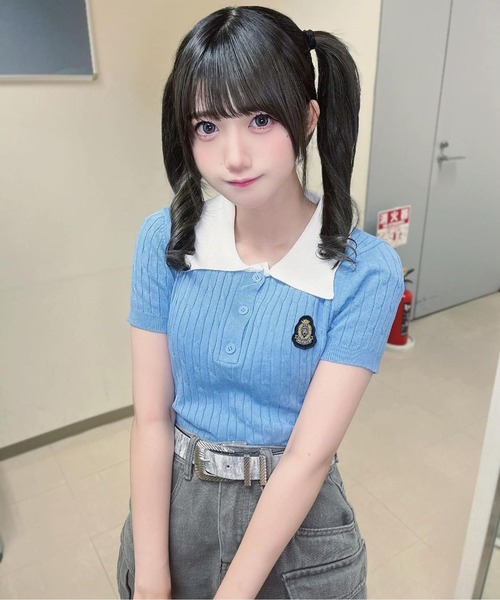ROOPTOKYO（ループトウキョウ）の「KNIT POLO / ニットポロシャツ（ポロシャツ・レディース・ピンク/クリーム/グレー/ブルー・S/M/1/2）」の8枚目の写真