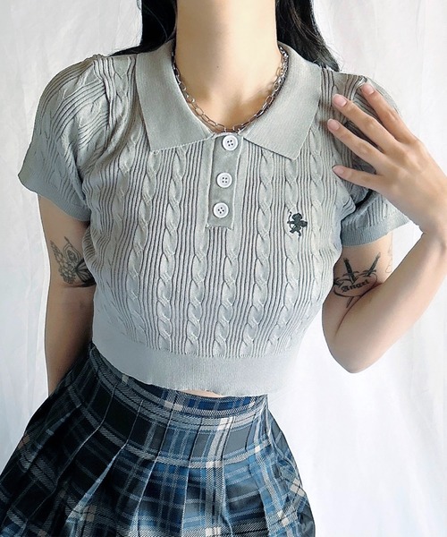 ROOPTOKYO（ループトウキョウ）の「KNIT POLO / ニットポロシャツ（ポロシャツ・レディース・ピンク/クリーム/グレー/ブルー・S/M/1/2）」の16枚目の写真