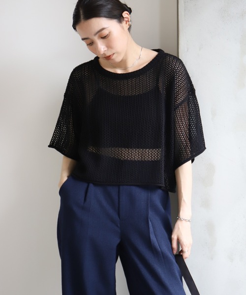 【美品】TANタン 2WAY リネン混 メッシュニットトップス select MOCA ニット セーター リネンタッチメッシュニット
