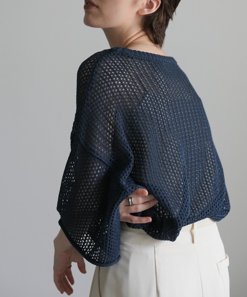 select MOCA(セレクトモカ)の「リネンタッチメッシュニットトップス(ニット/セーター・レディース・アイボリー/ブラック/ブルー/グリーン/ブラウン/グレイッシュベージュ・FREE)」の11枚目の写真