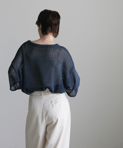 select MOCA(セレクトモカ)の「リネンタッチメッシュニットトップス(ニット/セーター・レディース・アイボリー/ブラック/ブルー/グリーン/ブラウン/グレイッシュベージュ・FREE)」の13枚目の写真