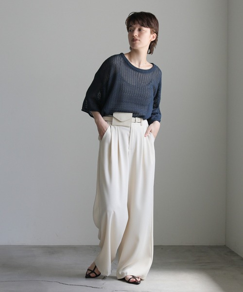 select MOCA(セレクトモカ)の「リネンタッチメッシュニットトップス(ニット/セーター・レディース・アイボリー/ブラック/ブルー/グリーン/ブラウン/グレイッシュベージュ・FREE)」の7枚目の写真