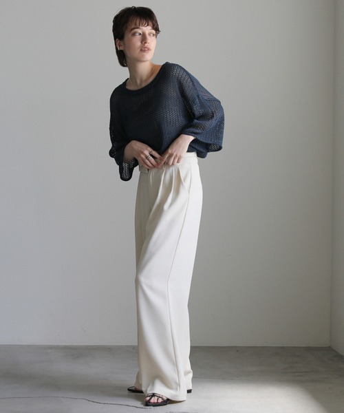 select MOCA(セレクトモカ)の「リネンタッチメッシュニットトップス(ニット/セーター・レディース・アイボリー/ブラック/ブルー/グリーン/ブラウン/グレイッシュベージュ・FREE)」の10枚目の写真