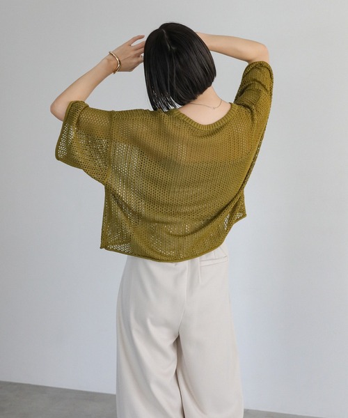 select MOCA(セレクトモカ)の「リネンタッチメッシュニットトップス(ニット/セーター・レディース・アイボリー/ブラック/ブルー/グリーン/ブラウン/グレイッシュベージュ・FREE)」の21枚目の写真