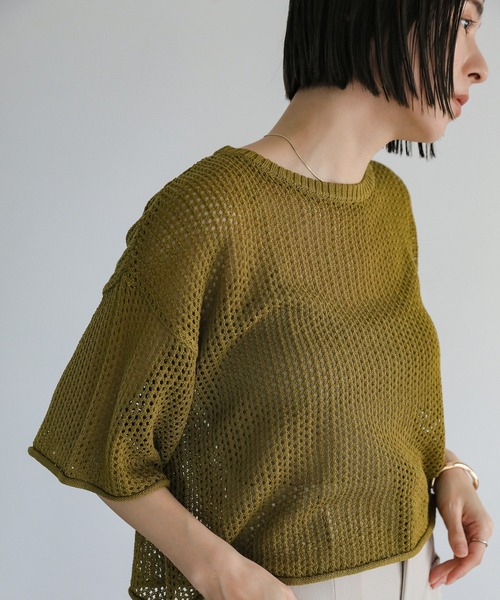 select MOCA(セレクトモカ)の「リネンタッチメッシュニットトップス(ニット/セーター・レディース・アイボリー/ブラック/ブルー/グリーン/ブラウン/グレイッシュベージュ・FREE/LARGE)」の16枚目の写真